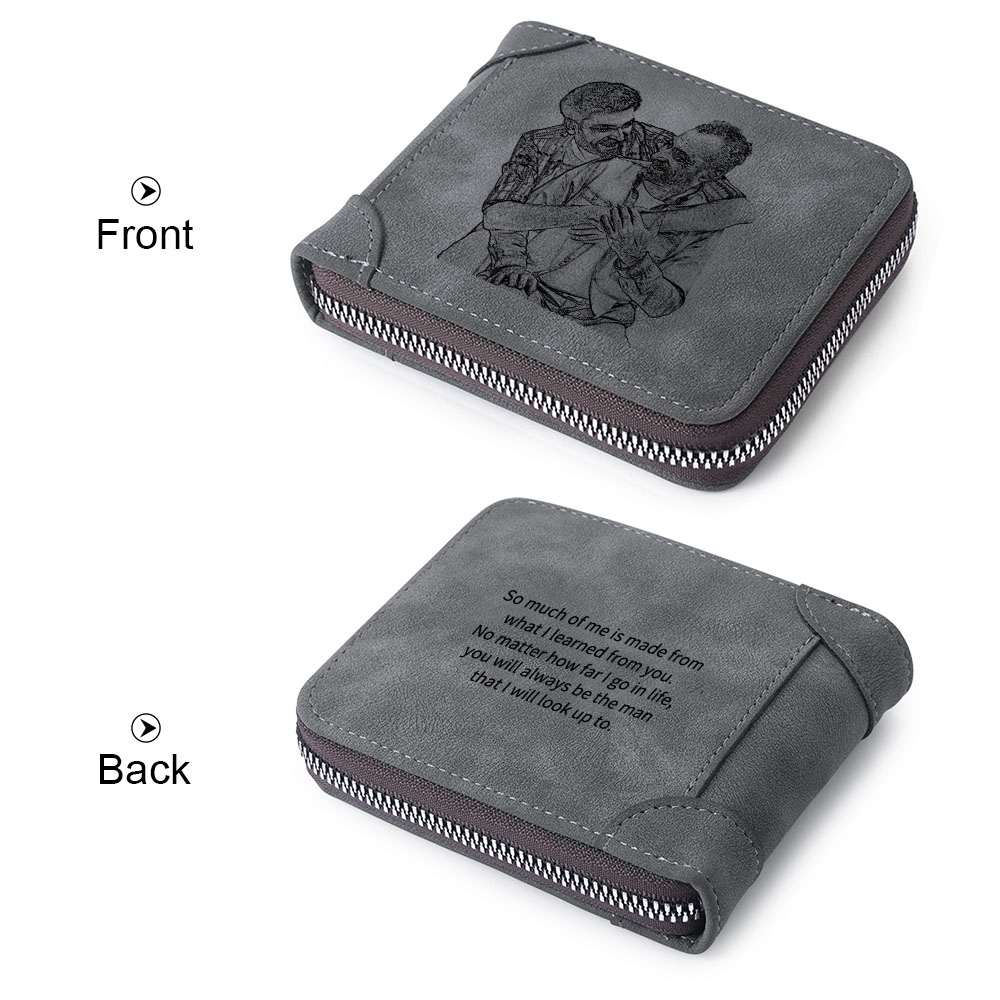 Photo Personalised Leather Zipper Men's Wallet Custom Text Fold Wallet With Gift Box for Dad