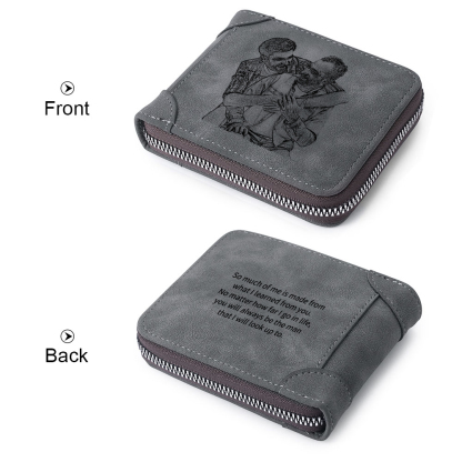Photo Personalised Leather Zipper Men's Wallet Custom Text Fold Wallet With Gift Box for Dad