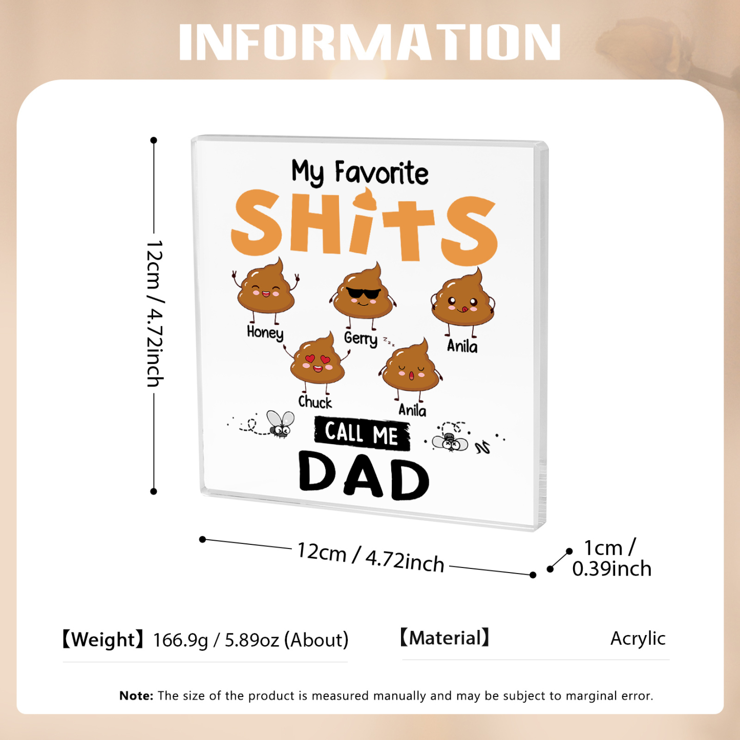 5 Names - Personalised Monster and Shit Style Custom Name Acrylic Ornament Father's Day Gift for Dad