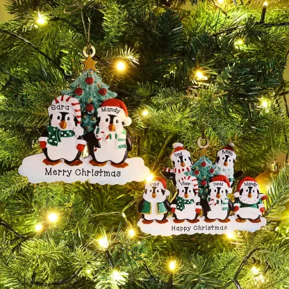 9 Names-Personalized Family Wooden Christmas Ornament-Custom 9 Names Hanging Ornament Gifts For Family-Winter Penguin Family