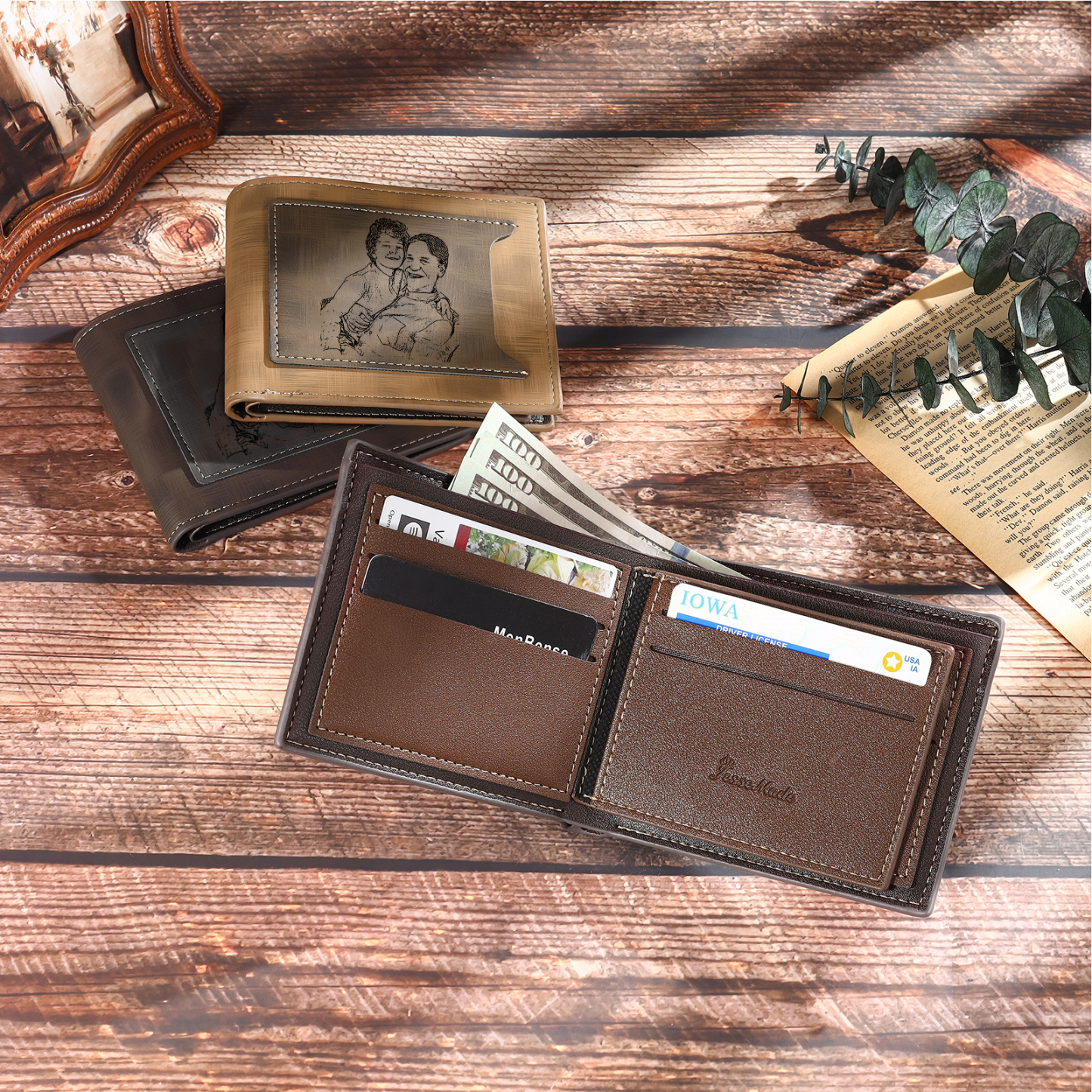 3 Names - Personalised Photo Custom Leather Men's Wallet as a Father's Day Gift for Dad