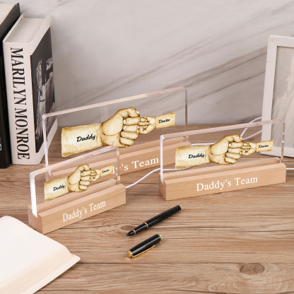 2 Names - Personalised Fist Bump Pattern Table Lamp Customized Text Father's Day Gift for Dad
