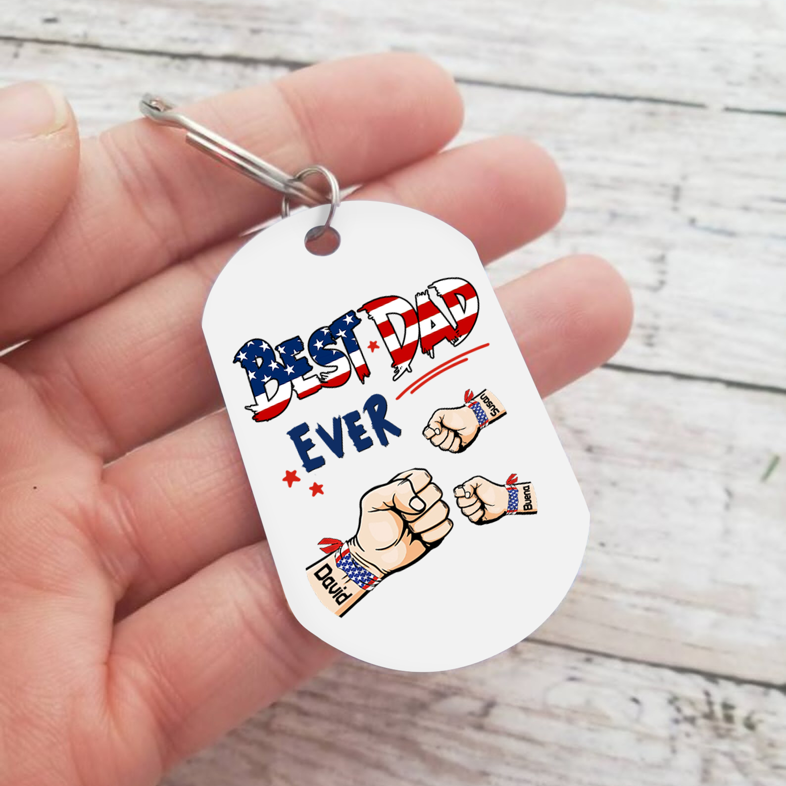 3 Names - Personalized Custom Fist Bump Keychain Gift "Best Dad Ever" Special Keychain Gift for Dad