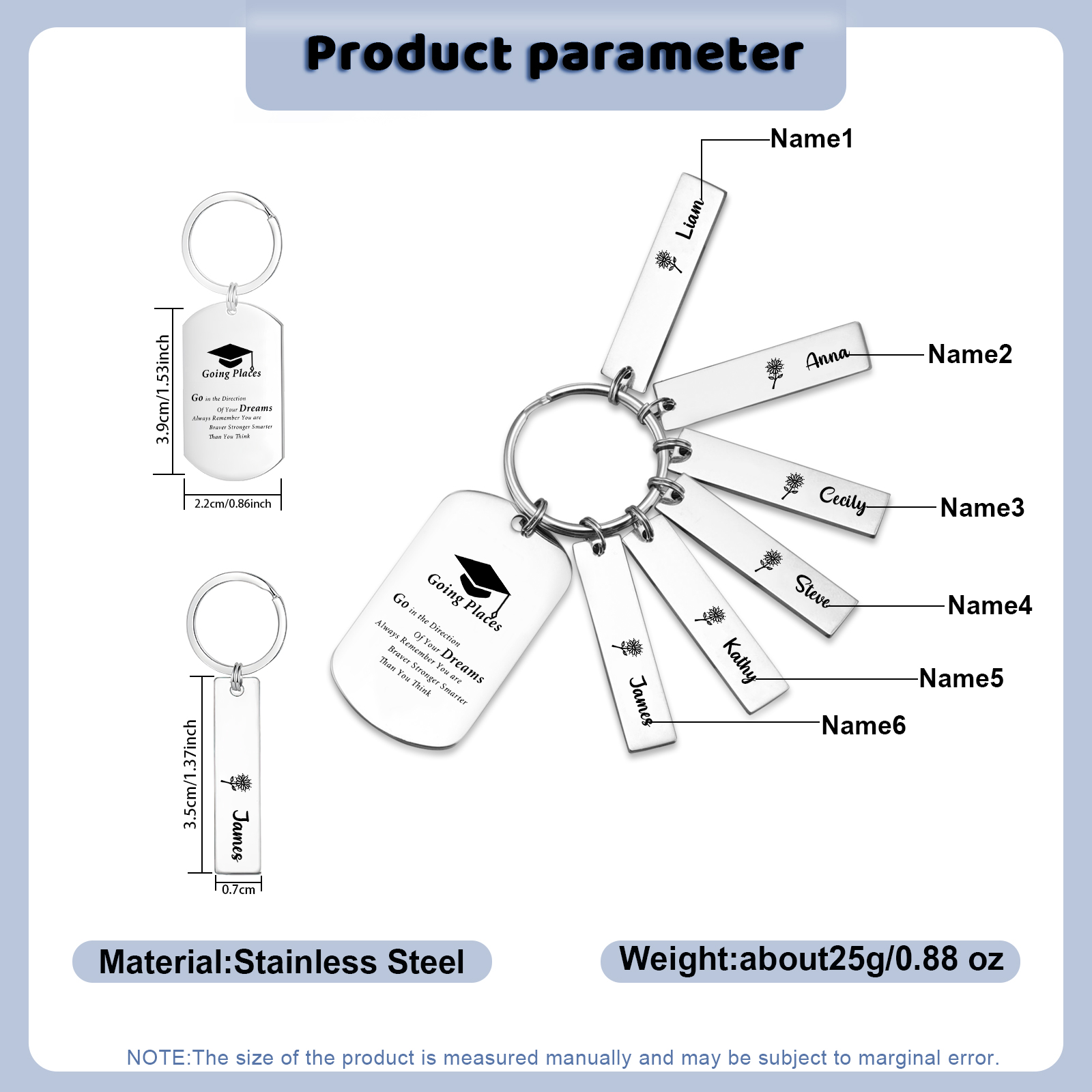 6 Names - Personalised Name Exquisite Graduation Keyring Gift For Her/Him