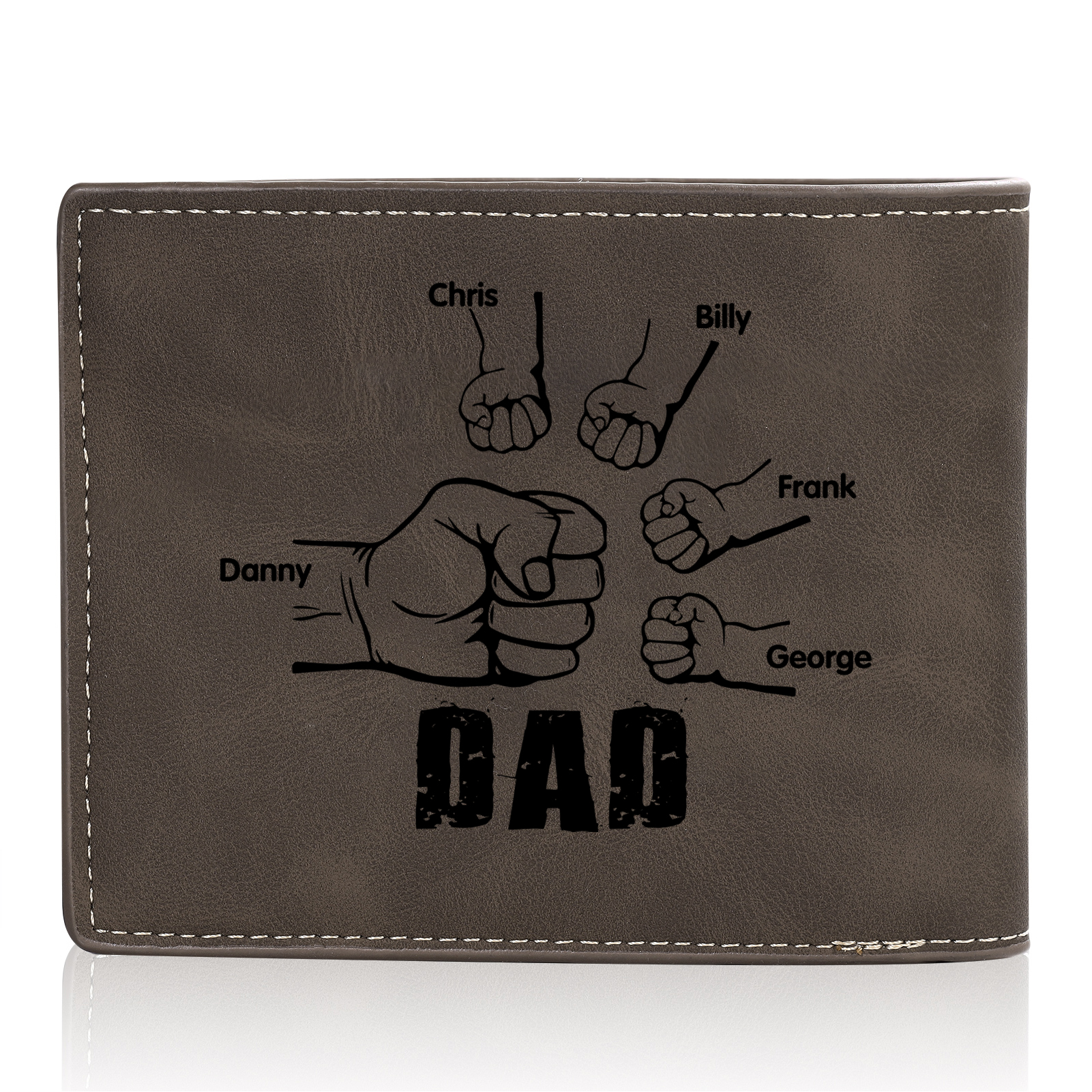 5 Names - Personalised Fist Bump Photo Custom Leather Men's  Wallet as a Father's Day Gift for Dad