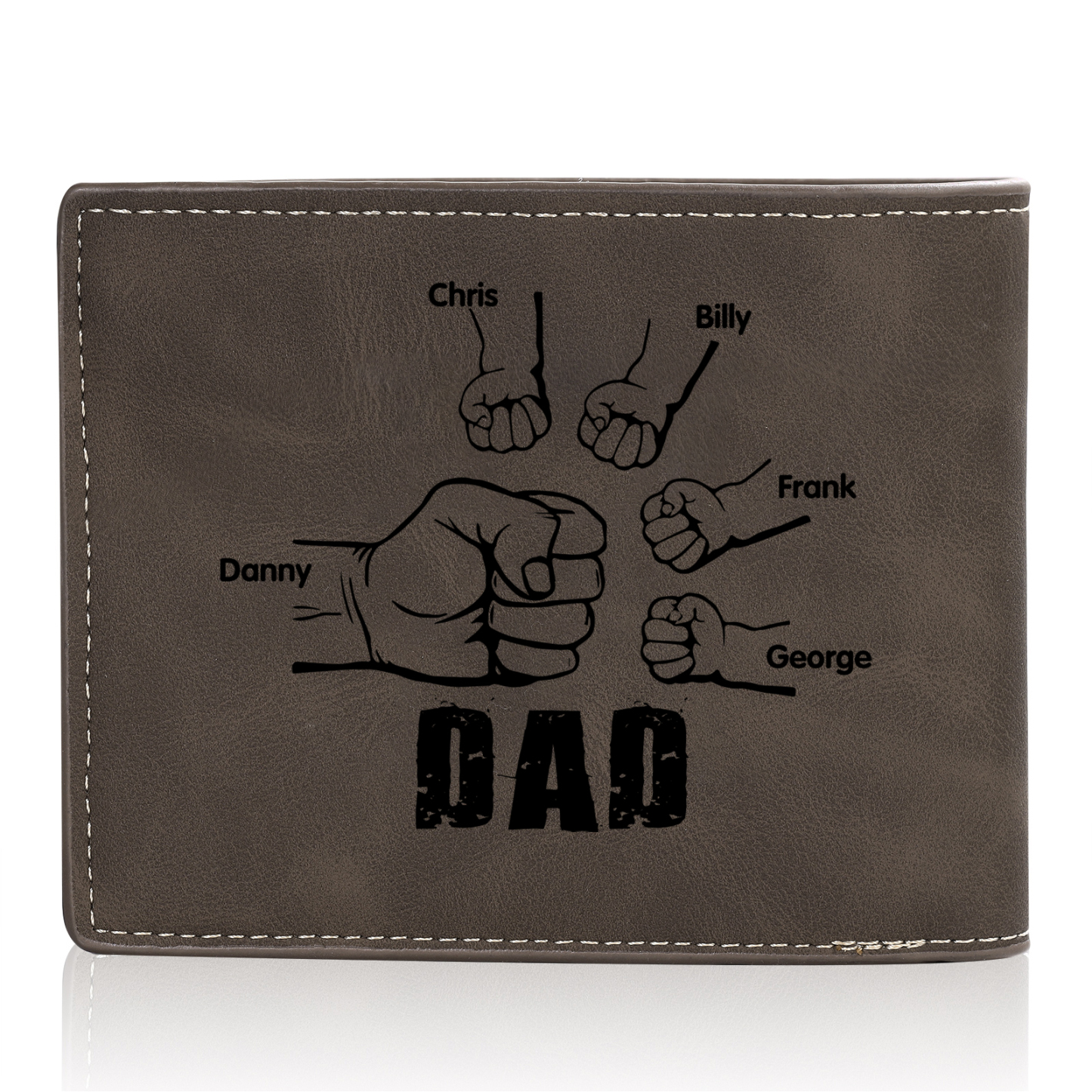 5 Names - Personalised Fist Bump Photo Custom Leather Men's  Wallet as a Father's Day Gift for Dad