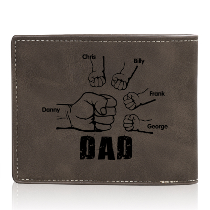 5 Names - Personalised Fist Bump Photo Custom Leather Men's  Wallet as a Father's Day Gift for Dad