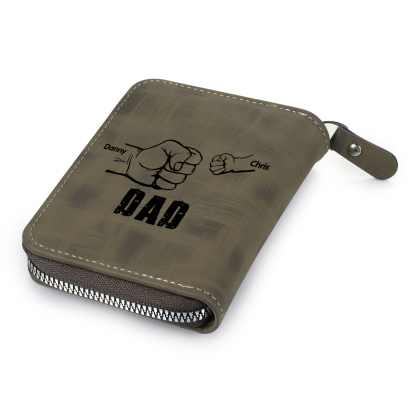2 Names - Personalised Fist Bump Fist Bump Photo Custom Leather Men's Zipper Wallet as a Father's Day Gift for Dad