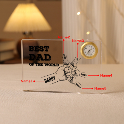 5 Names - Personalised Fist Bump Acrylic Rectangular Clock Ornament Father's Day Gift for Dad