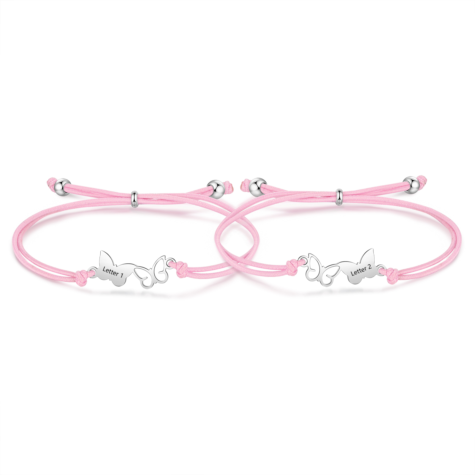 2 Pack Personalized Butterfly Elastic Cord Bracelet with Card and Gift Box, Customized 2 Letters, Gift for Daughter