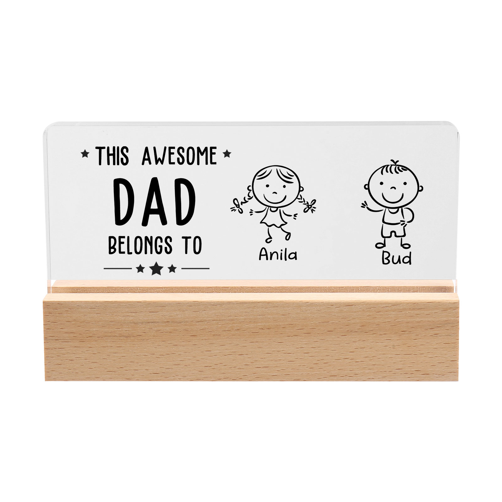 2 Names & Doll Gender - Personalised Lamp -This Awesome Dad  Belongs To - Father's Day Gift for Dad