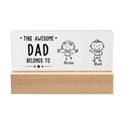 2 Names & Doll Gender - Personalised Lamp -This Awesome Dad  Belongs To - Father's Day Gift for Dad