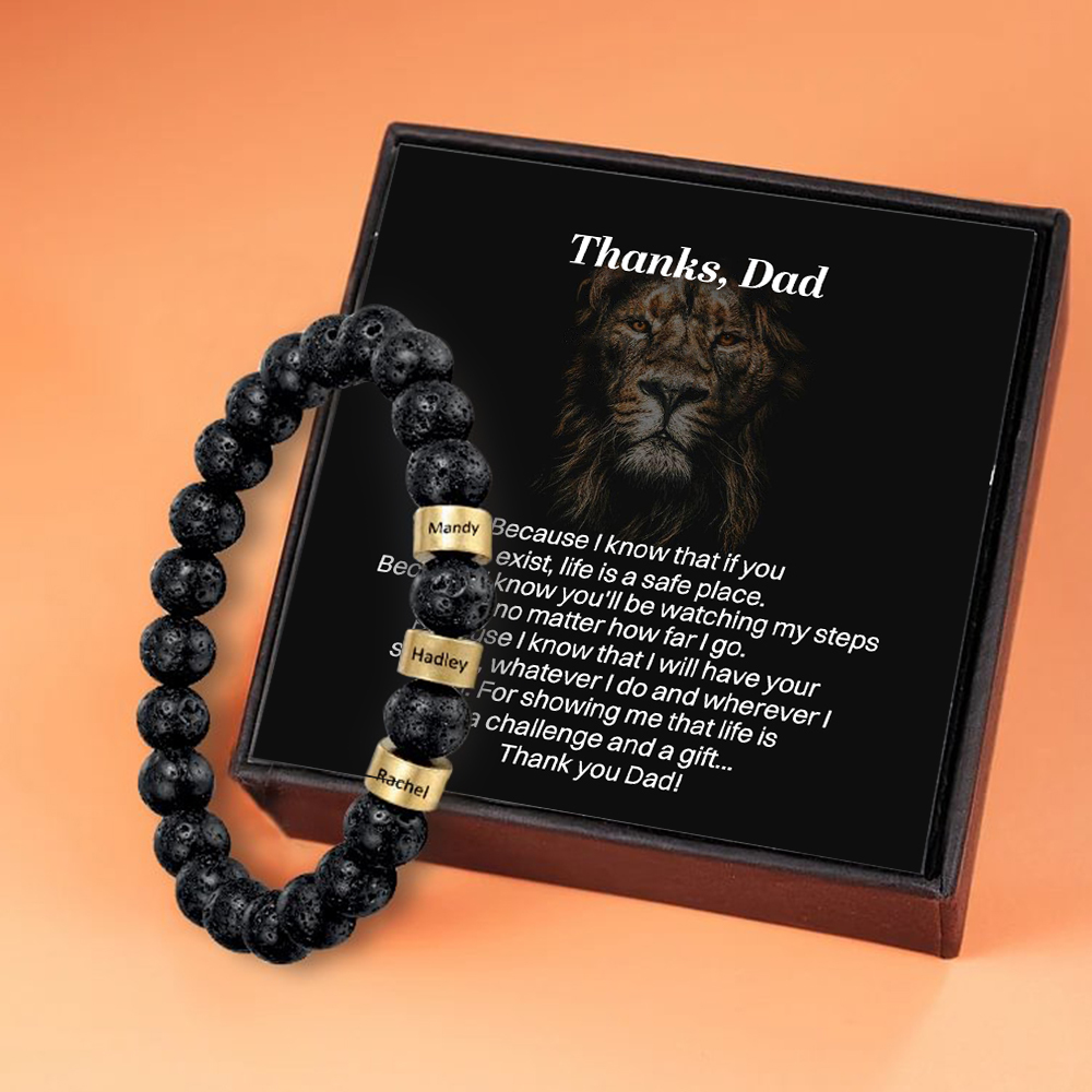 Father's day Customized 3 Names Black Tiger Eye Men's Bracelet Great gift for him