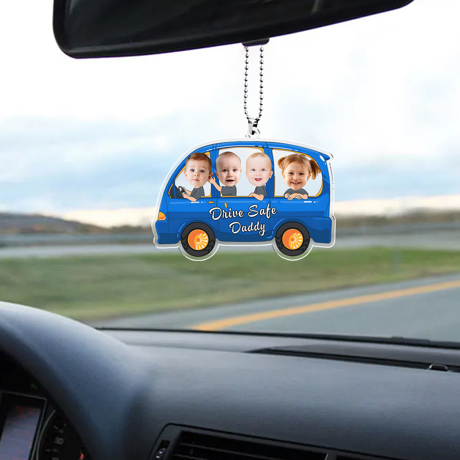Acrylic Keyring/Decoration Personalised 4 Photos, Name And Text Child Driving Pattern Pendant For Dad