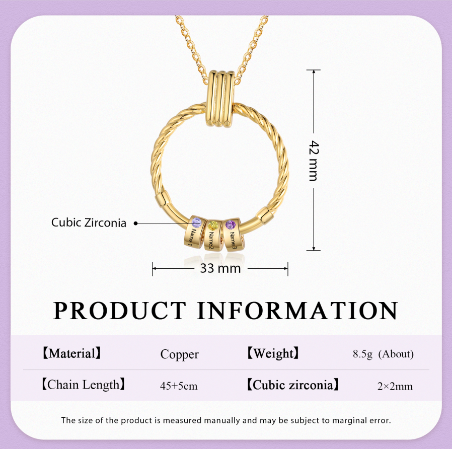 3 Names - Personalised Round Pendant Necklace Customized Name Gift for Her