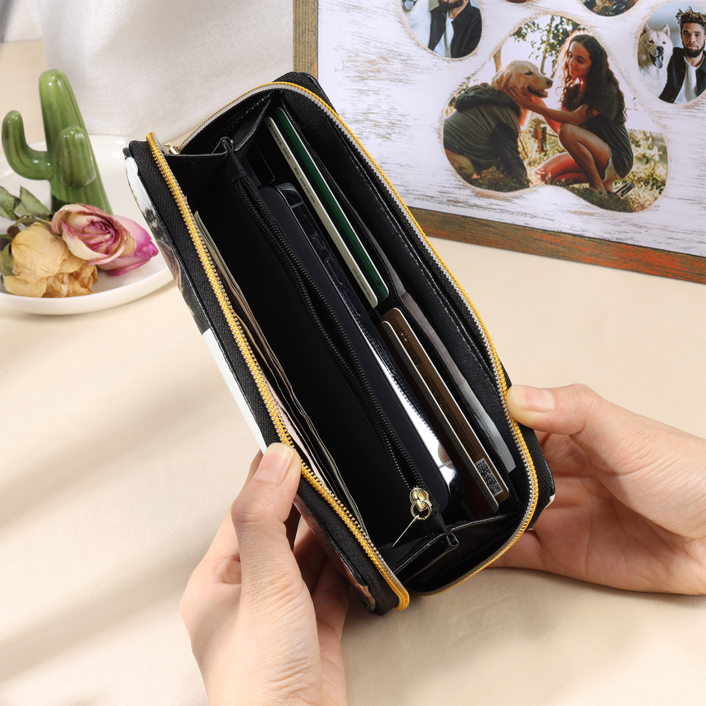 Custom Purse-Long Purse Personalised Leather Wallet Engraved 6 Photos Zip Wallet  Gifts For Women Men