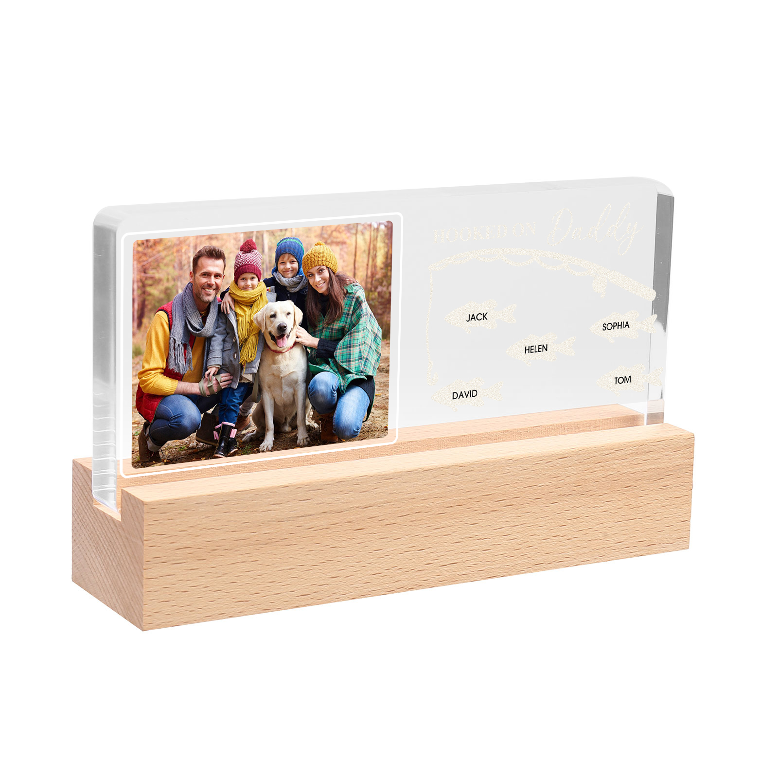 5 Names - Personalised Photo Fishing Pattern Desk Lamp Father's Day Gift For Dad