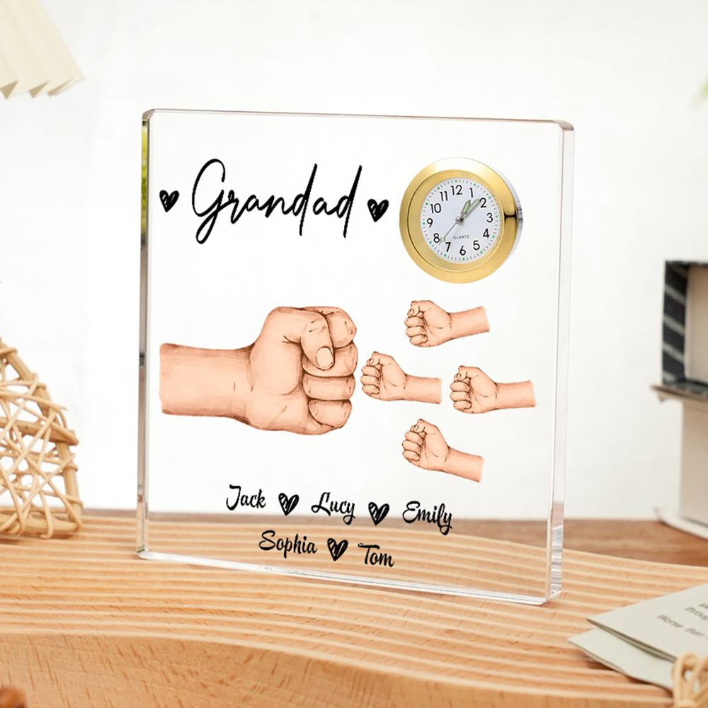 5 Names - Personalised Fist Bump Style Acrylic Clock Ornament Customized Name and Text Acrylic Father's Day Gift for Dad