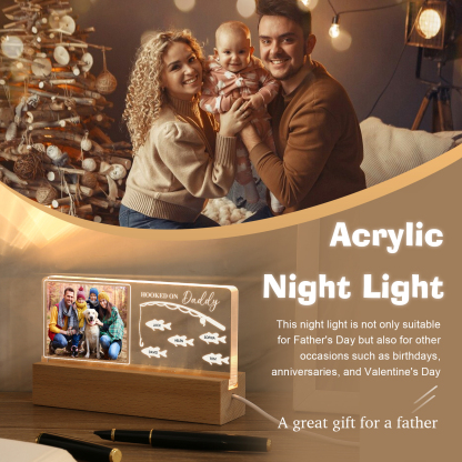 5 Names - Personalised Photo Fishing Pattern Desk Lamp Father's Day Gift For Dad