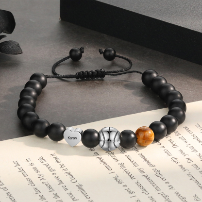 2024 Graduation Gifts - Personalised Obsidianite Name Mens Ball Bracelet, Gift for Him
