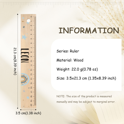 Cute Animal Personalised School Wooden Ruler With Engraved Children's Name - Back to School Suppler Gift for Kids