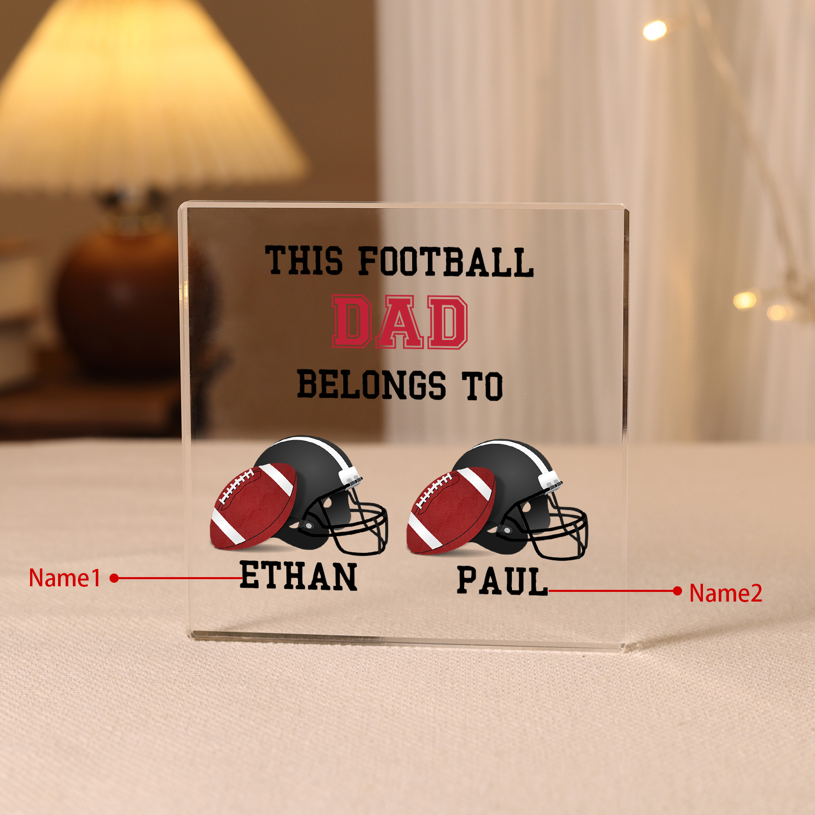 2 Names -Personalised Football Acrylic Keepsake Customized Name Acrylic Plaque Ornament Father's Day Gift for Dad