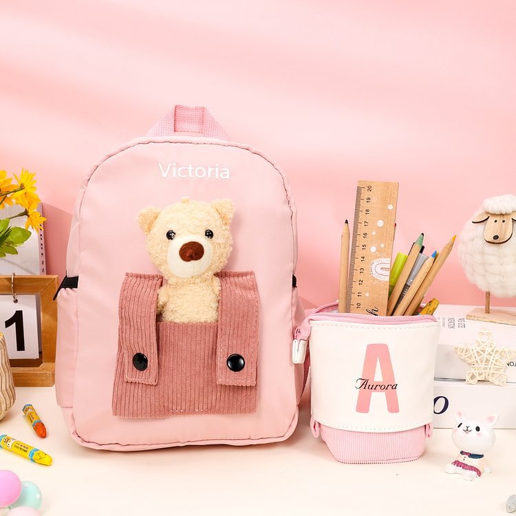 Personalized 1 Letter and 3 Names Gift Set Custom Backpack and Pencil Case and Ruler Gift Set Back to School Gift for Daughter