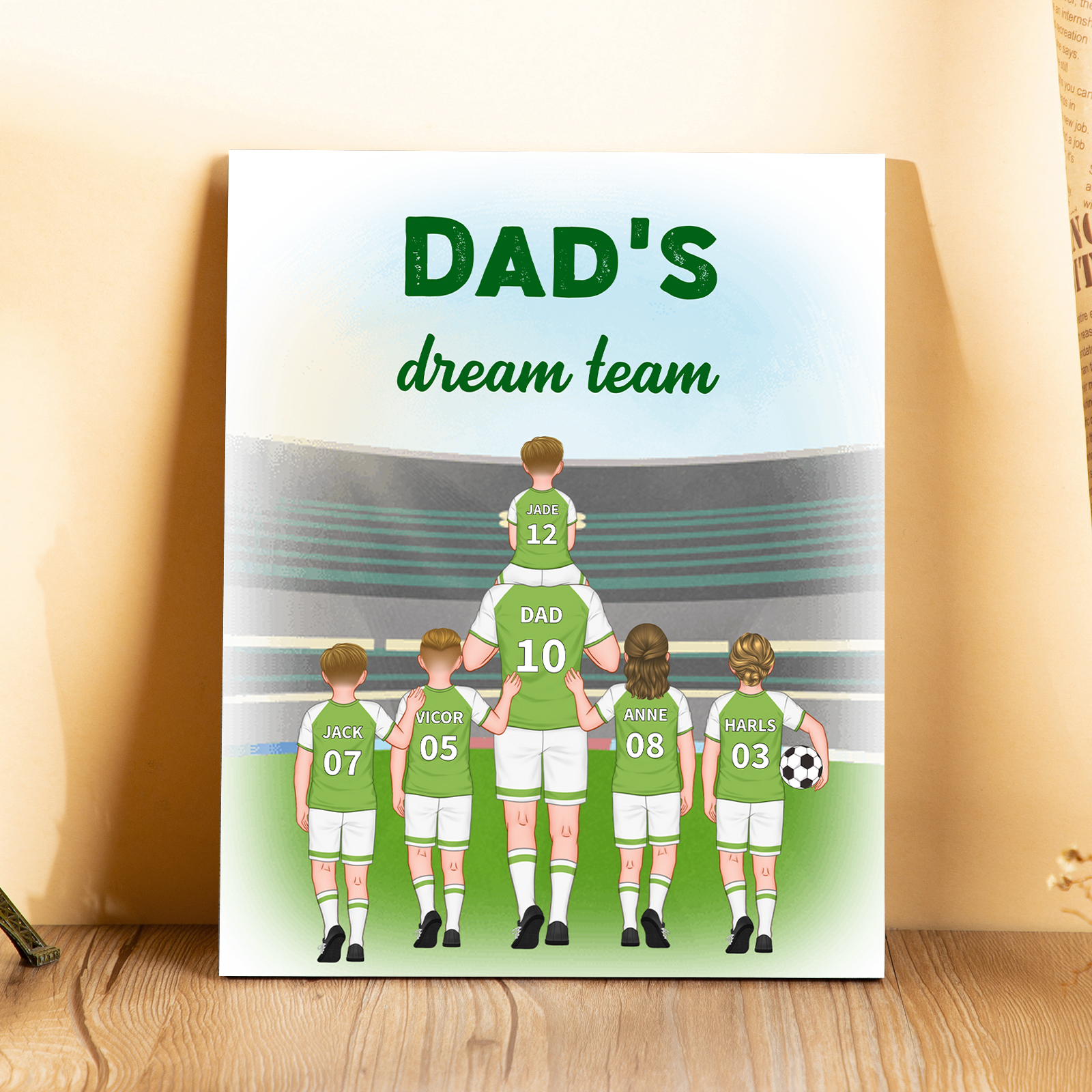 To My Dad - Wooden Frame Dad's Football Team 2-9 Personalised Name with Text