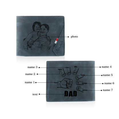 7 Names - Personalised Fist Bump Photo Custom Leather Men's  Wallet as a Father's Day Gift for Dad