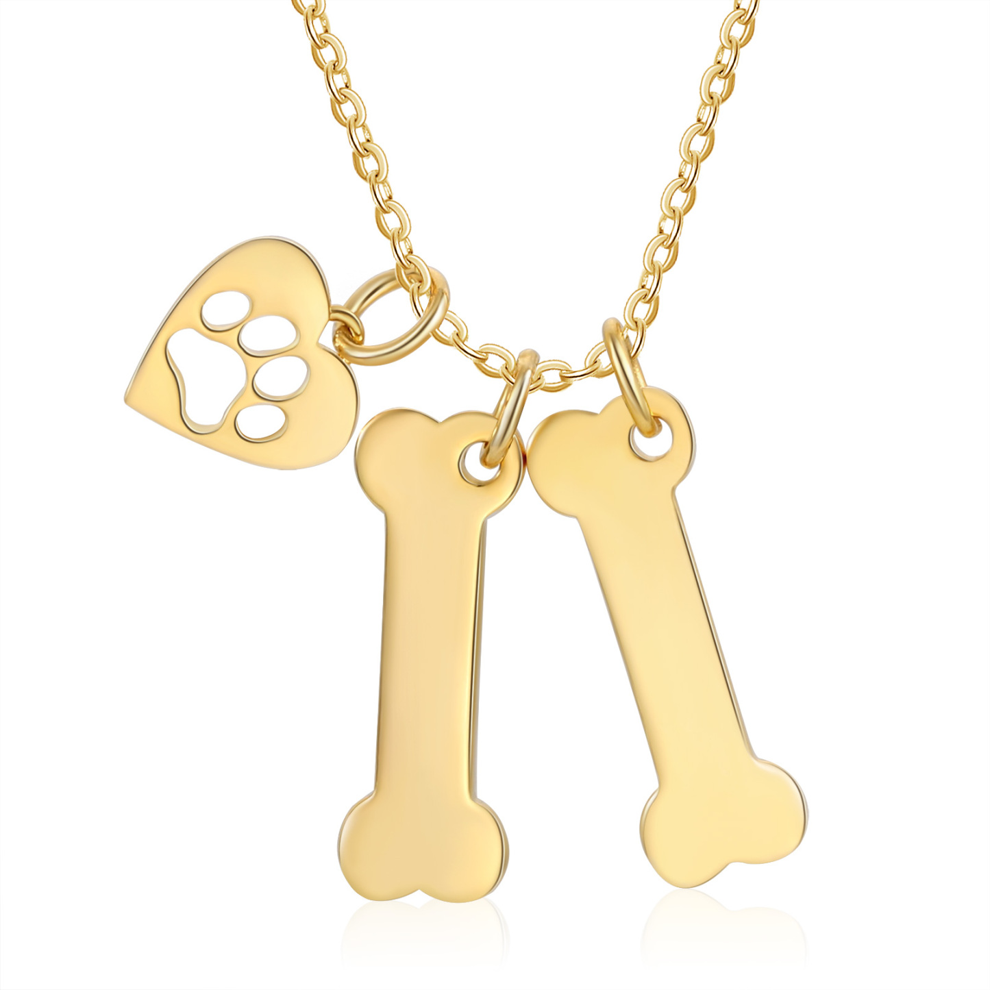 2 Names - Personalised Heart and Bones Charm Pendant Necklace, Custom Name Gift for Her