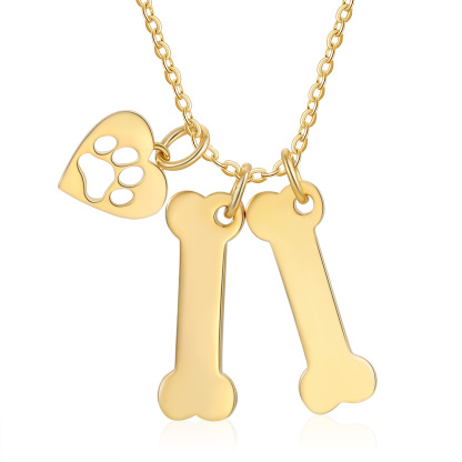 2 Names - Personalised Heart and Bones Charm Pendant Necklace, Custom Name Gift for Her