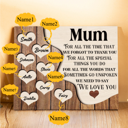 8 Names-Personalised Mum Wooden Frame Custom Names Home Decoration  - Mother's Day Gifts for Mum