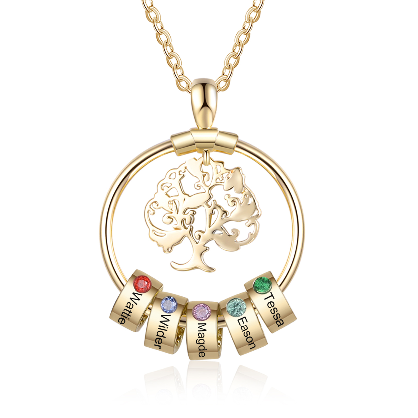 Personalized Family Tree Necklace With 5 Birthstone & 5 Name & Bracelet with 5 Name Gift Set Christmas Gift for Family | Jessemade