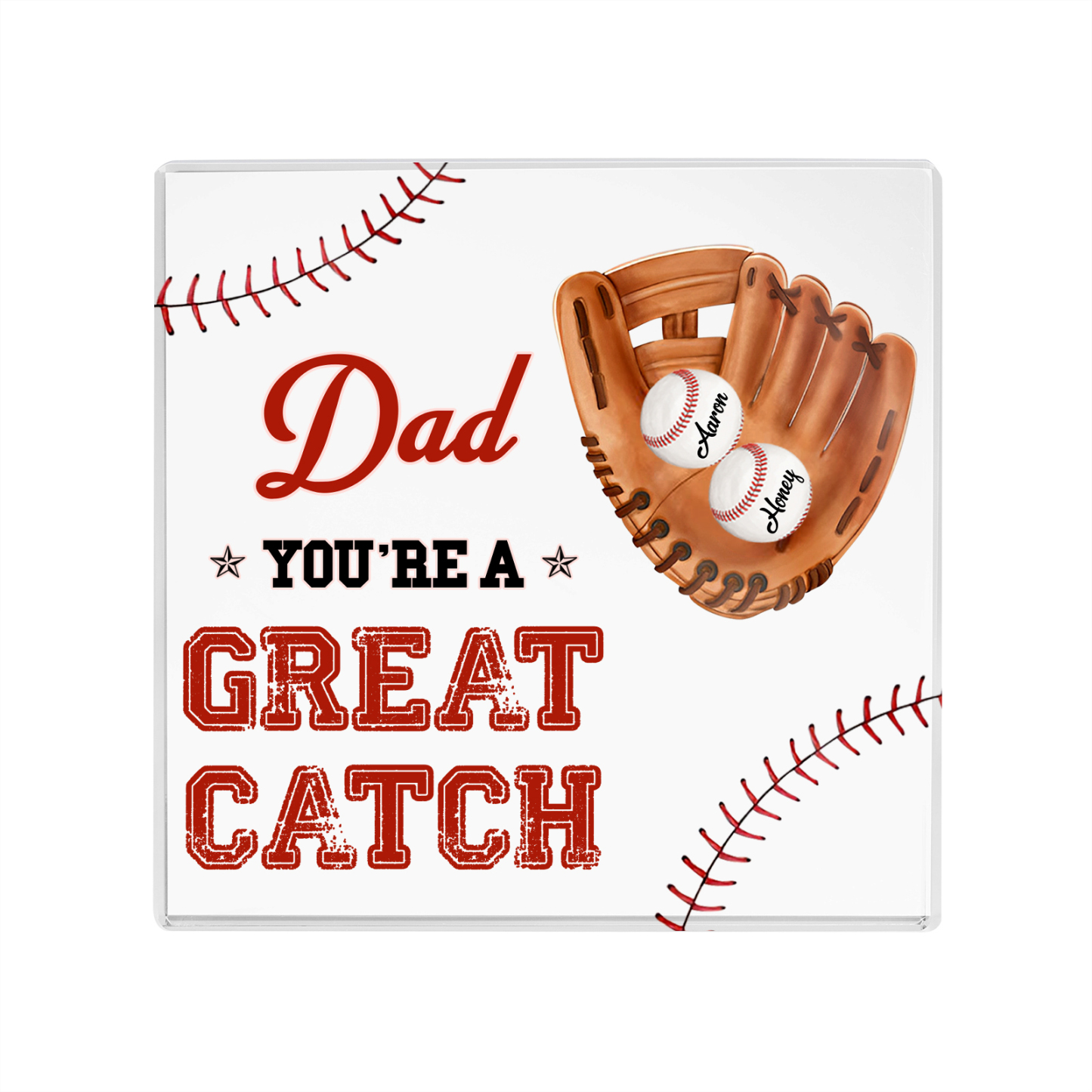 2 Names - Personalised Baseball Acrylic Keepsake Customized Name and Text Acrylic Plaque Ornament Father's Day Gift for Dad