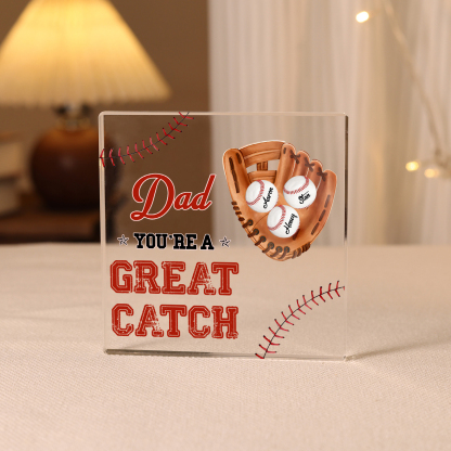 3 Names - Personalised Baseball Acrylic Keepsake Customized Name and Text Acrylic Plaque Ornament Father's Day Gift for Dad