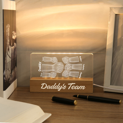 6 Names Personalised Fist Bump Pattern Night Light Custom Text LED Light Father's Day Gift for Dad