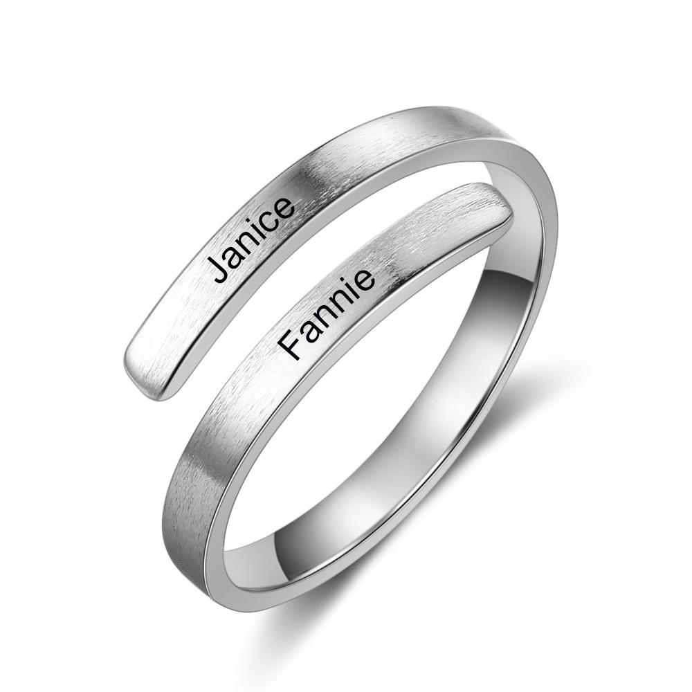 Personalised Name Rings Engraved 2 Names Adjustable Ring Gift for Her