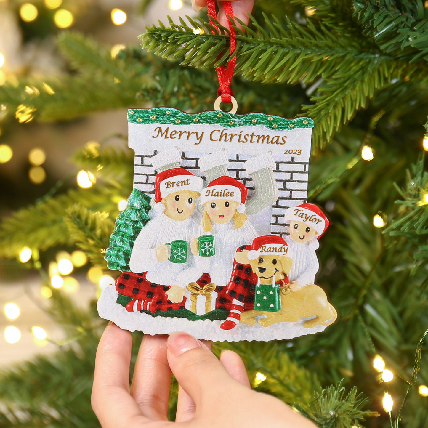 4 Names-Personalised Family Wooden Christmas Xmas Tree Decoration Ornament-Custom 4 Names Hanging Ornament Gifts For Family