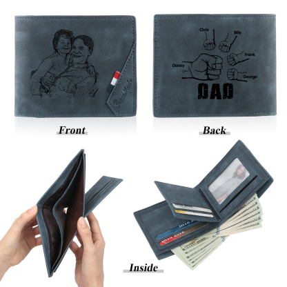 5 Names - Personalised Fist Bump Photo Custom Leather Men's  Wallet as a Father's Day Gift for Dad