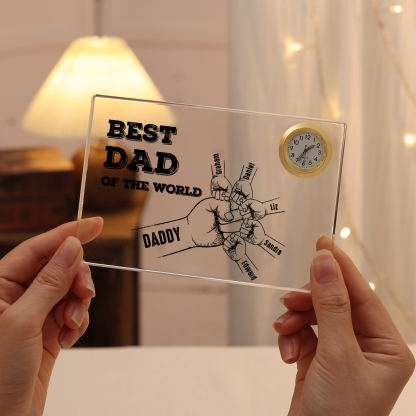 6 Names - Personalised Fist Bump Acrylic Rectangular Clock Ornament Father's Day Gift for Dad