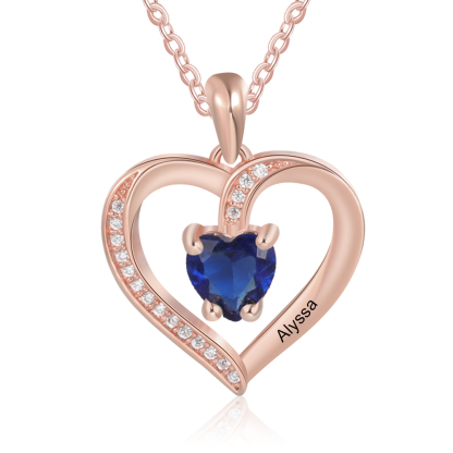 Personalised Name Heart Necklace with Birthstone Gift for Her