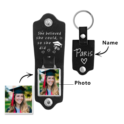 2024 Graduation Gifts - Personalised Name Flip Leather Keyring Customized Photo Keyring Gift for Her/Him