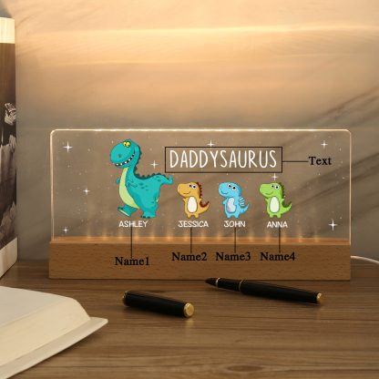 4 Names - Personalised Cute Dinosaur Pattern Beautiful Table Lamp Father's Day Gift for Dad