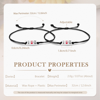 2Pcs Wax Rope Bracelets  I Love You Braided Bracelets with Warm Cards Children's Back to School Gifts