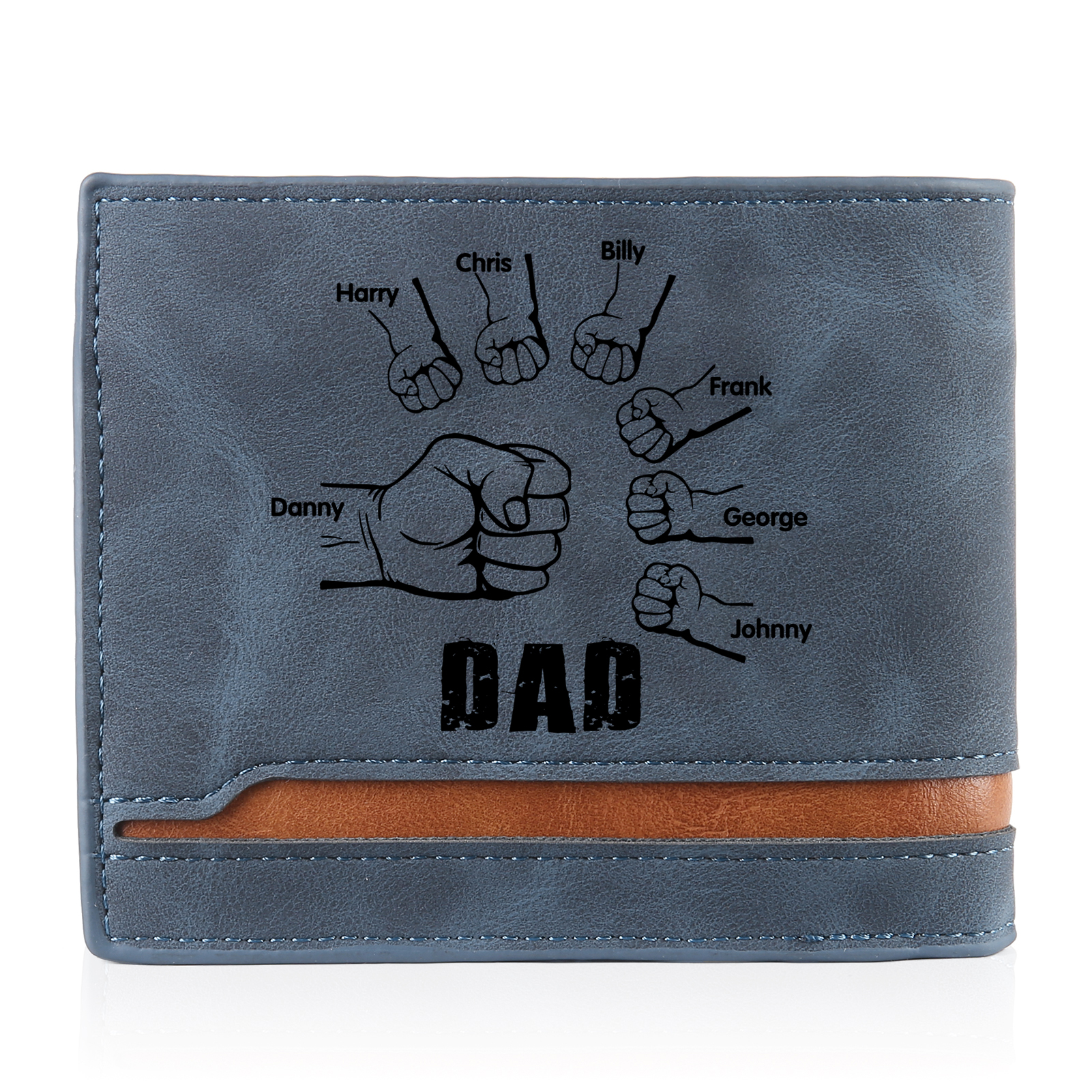 7 Names - Personalised Photo Custom Leather Men's Folding Wallet as a Father's Day Gift for Dad