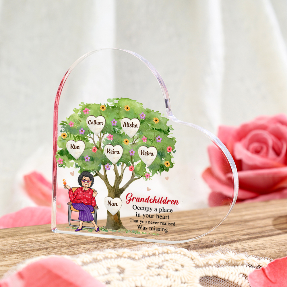 Personalised Heart Acrylic Plaque, Custom Family Tree Gift for Nan | Jessemade