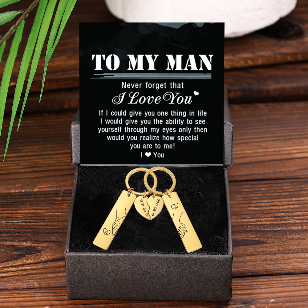 Personalized Hand in Hand Couple Keychain Set Engrave Name Matching Couple Gifts