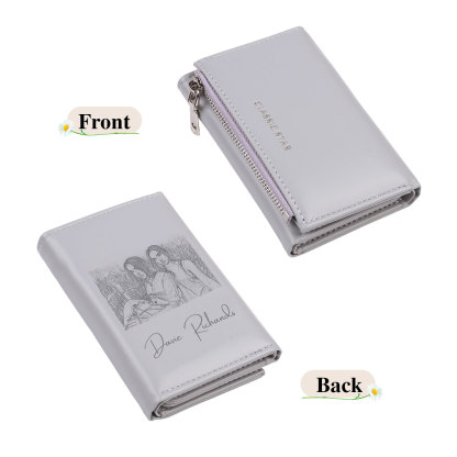 Custom Purse-Personalised Photo Quality Leather Folding Zip Wallet Custom Text Wallet Gift for Her