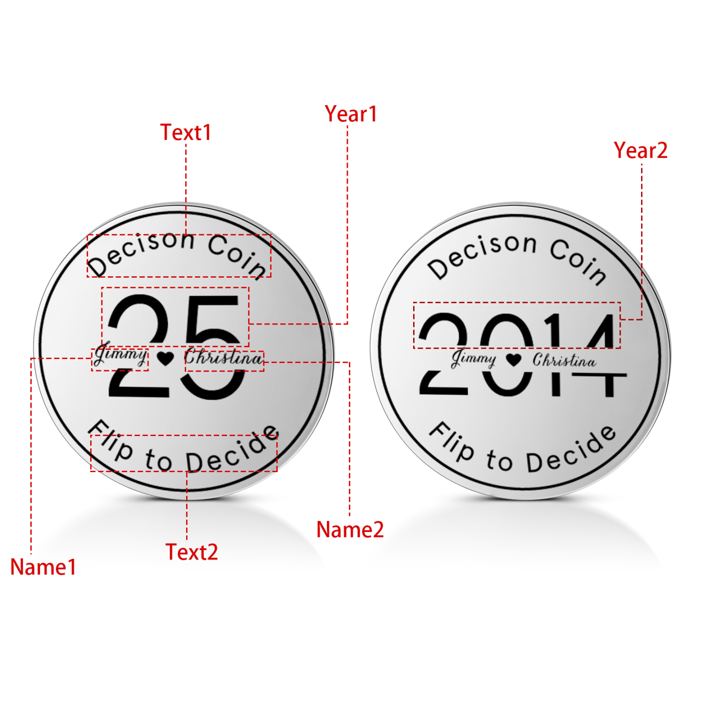 2 PCS Personalized Name Stainless Steel Anniversary Coin Custom Text And Year Special Gift