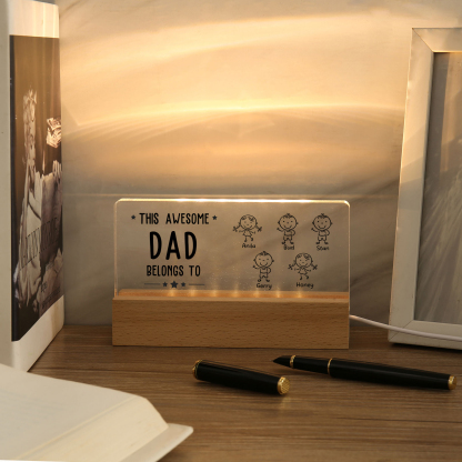 5 Names & Doll Gender - Personalised Lamp -This Awesome Dad  Belongs To - Father's Day Gift for Dad